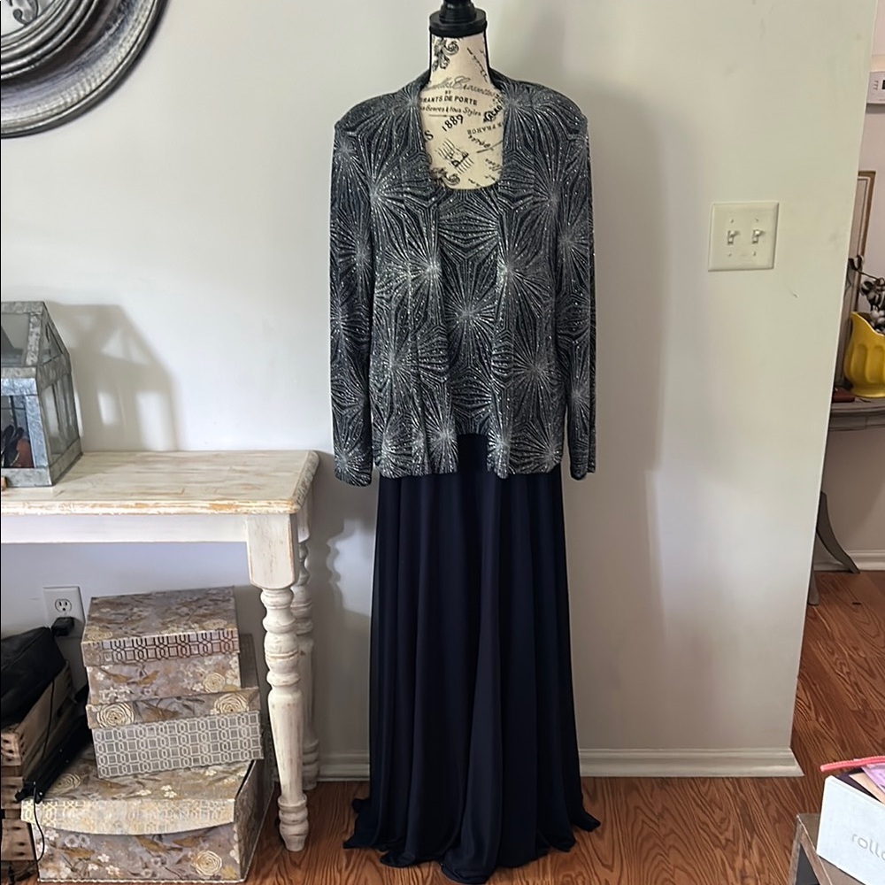 Cachet Metallic Burst Navy 2pc Dress Women's size 16 - Picture 2 of 9